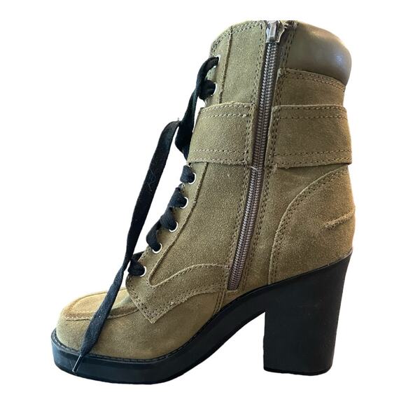 KARL LAGERFELD Dottie Faux Pearl Suede Heeled Ankle Boots Olive Green Size 6M - Picture 3 of 9